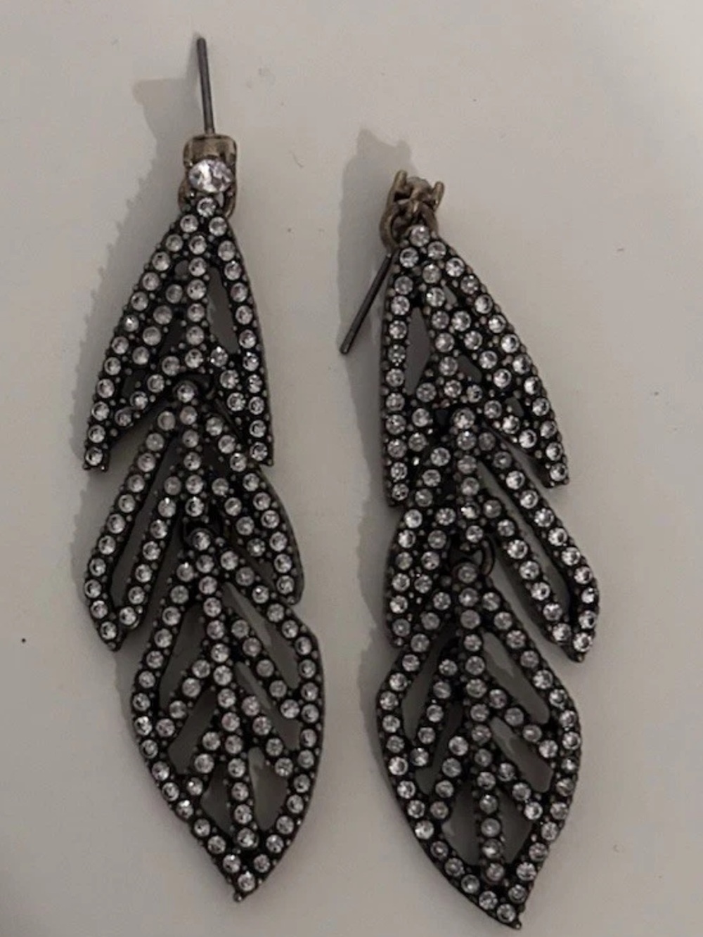 pandora Crystal Leaf Drop Earrings - Black and Silver